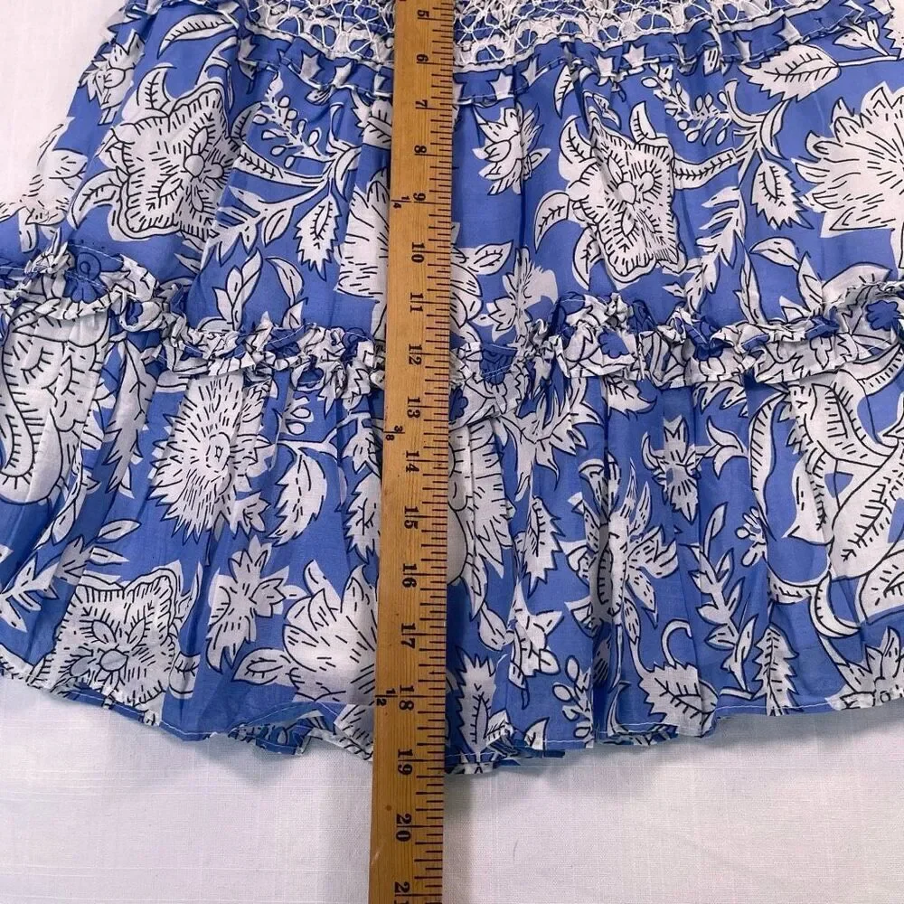 Jennifer & Grace Blue White Floral Print Smocked Tiered Mini Skirt Size XL NWT